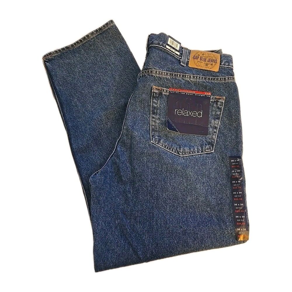 Vintage Gap Jeans Mens 36x30 Relaxed Fit Baggy 90s Stone Washed Denim NEW